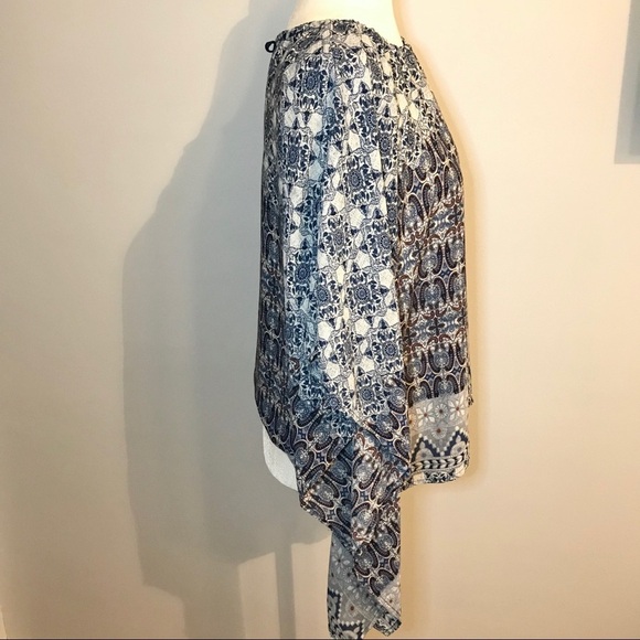 Forever 21 Boho Blouse Medium Blue Multi Flowy - Picture 3 of 8